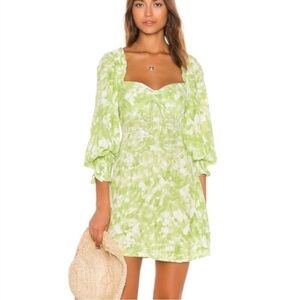 Faithfull the Brand Arianne Mini Dress in Roos Tie Dye Lime Green Sz 4
